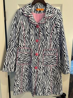 Cynthia Steffe Black & White Zebra Print Trench Coat with Pink Trim